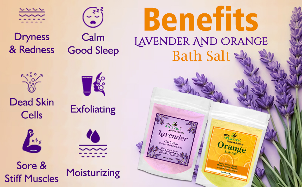 Vedic Ayurveda lavender & orange Bath Salt Combo | 2 x 200g | Soothing & Rejuvenating Spa Salt for Skin Glow, Stress Relief & Aromatherapy | Suitable for All Skin Types - Image 6