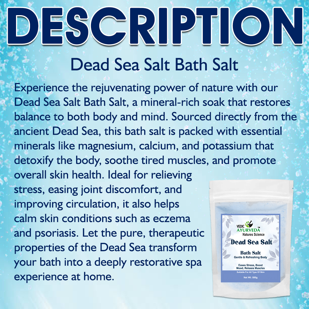 VEDICAYURVEDA Bath Salt 500g | Dead Sea Bath Salt & Activating Blend | Aromatherapy Salt for Stress Relief, Muscle Pain, Detox & Skin Brightening | Clears Negative Energy | Foot Soak & Full Body Spa for Men & Women - Image 7