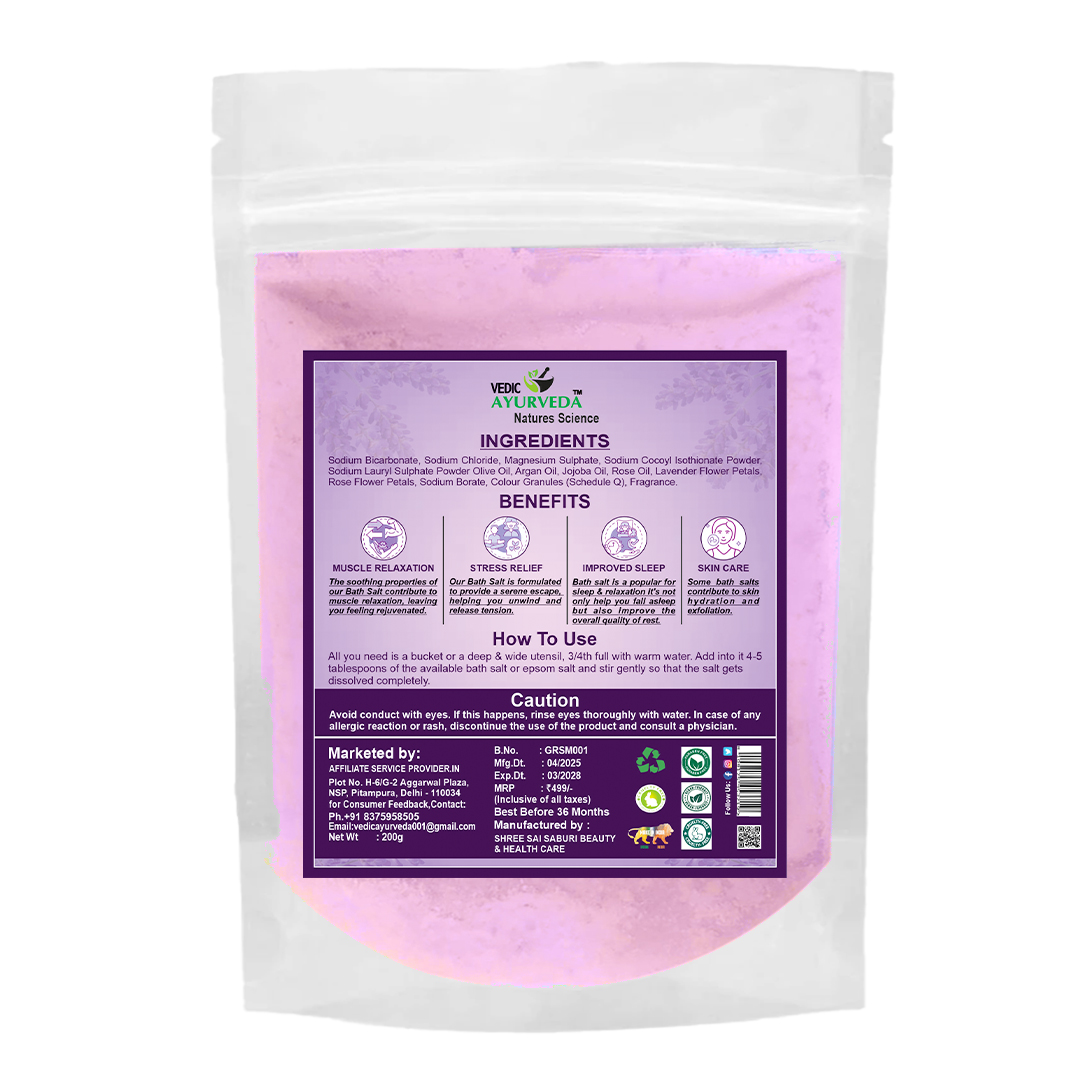 VEDICAYURVEDA Lavender Bath Salt,100% Natural Aromatherapy Body Soak, Muscle Aches Pain Relief, foot spa 200g - Image 2