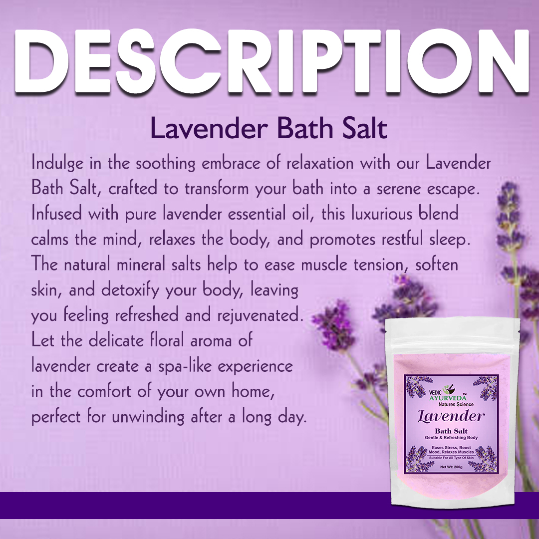 VEDICAYURVEDA Lavender Bath Salt,100% Natural Aromatherapy Body Soak, Muscle Aches Pain Relief, foot spa 200g - Image 3