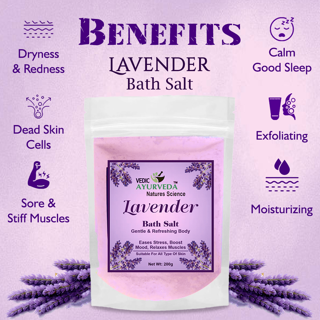 VEDICAYURVEDA Lavender Bath Salt,100% Natural Aromatherapy Body Soak, Muscle Aches Pain Relief, foot spa 200g - Image 4