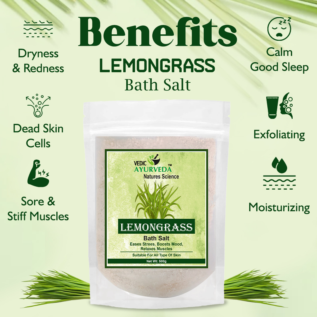 VEDICAYURVEDA Bath Salt 500g | Lemongrass & Activating Blend | Aromatherapy Salt for Stress Relief, Muscle Pain, Detox & Skin Brightening | Clears Negative Energy | Foot Soak & Full Body Spa for Men & Women - Image 4