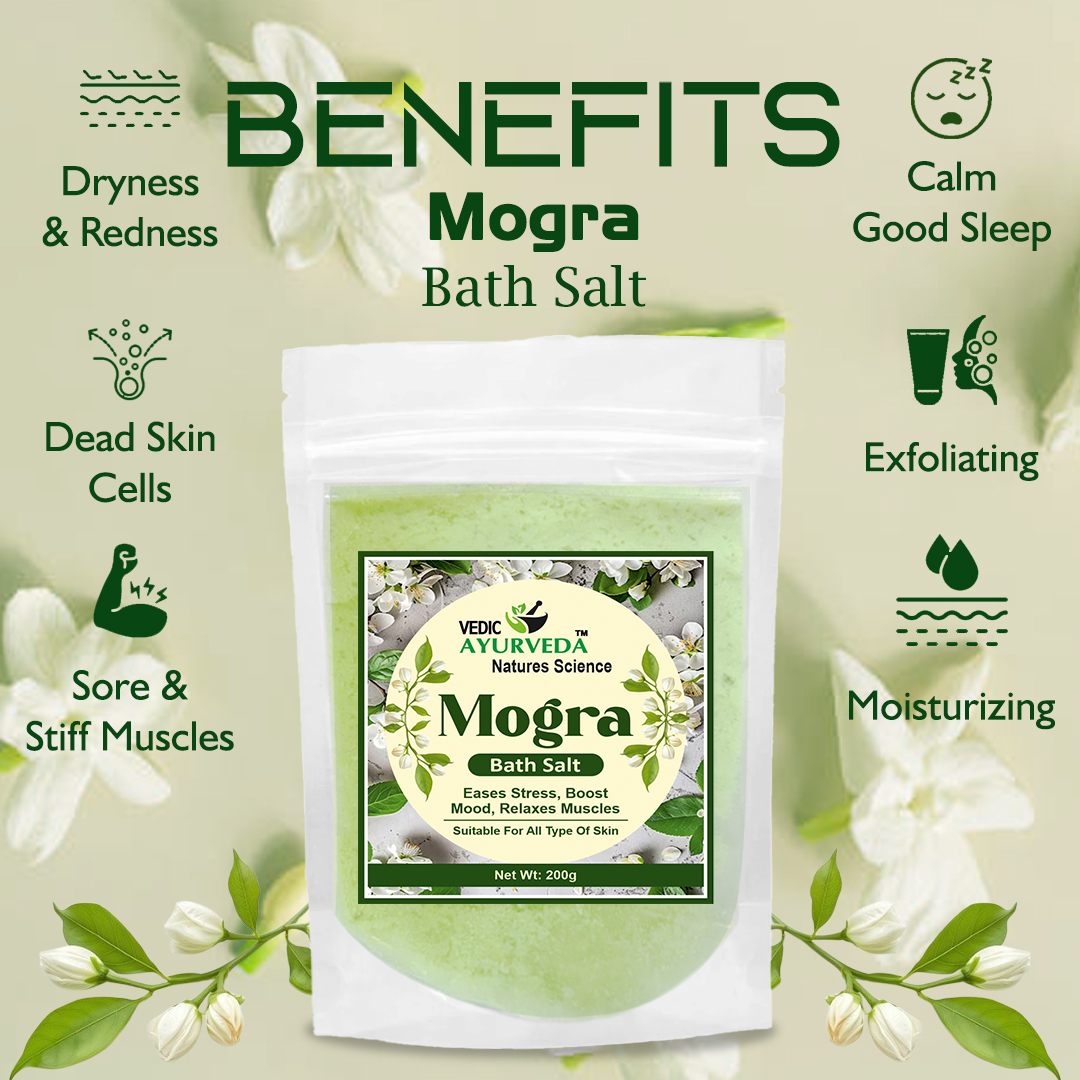 VEDICAYURVEDA Mogra Bath Salt for Stress Relief and Muscle Aches Pain Relief, Natural Aromatherapy with Floral Fragrance, 200g - Image 5
