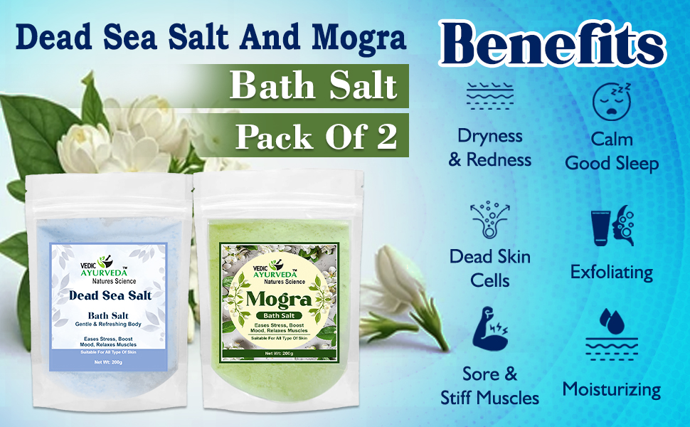 Dead Sea Salt and Mogra Bath Salt Combo Pack, Relaxation and Aromatherapy, 2 x 200g - Image 3