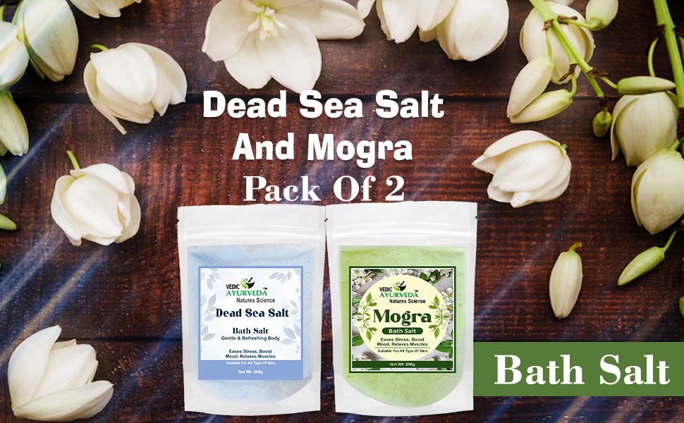 Dead Sea Salt and Mogra Bath Salt Combo Pack for Relaxation and Aromatherapy 2 x 200g