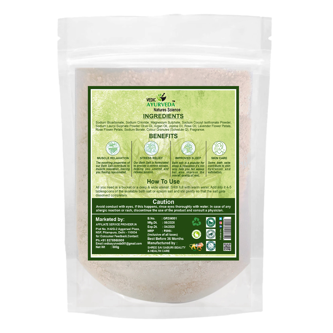 VEDICAYURVEDA Bath Salt 500g | Lemongrass & Activating Blend | Aromatherapy Salt for Stress Relief, Muscle Pain, Detox & Skin Brightening | Clears Negative Energy | Foot Soak & Full Body Spa for Men & Women - Image 2