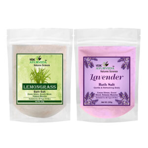 Vedic Ayurveda Lemongrass & Lavender bath Salt Combo | 2 x 200g | Herbal Spa Salt for Stress Relief, Mood Uplift & Skin Rejuvenation | For Men & Women 2 Lemongrass & Lavender Bath Salt Combo