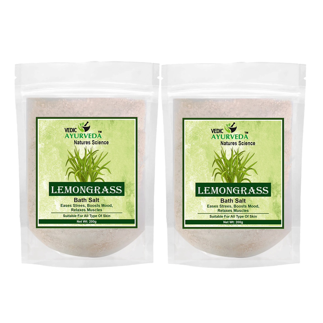 Vedic Ayurveda Lemongrass Bath Salt Combo | 2 x 200g | Relaxing & Aromatic Spa Salt for Stress Relief, Muscle Relaxation, and Skin Care | For Men & Women