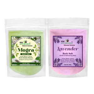 Vedic Ayurveda Mogra & Lavender Bath Salt Combo | 2 x 200g | Floral Aromatherapy Spa Salt for Stress Relief & Skin Glow | Herbal Bath Soak for Men & Women