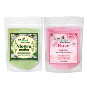 Vedic Ayurveda Mogra & Rose Bath Salt Combo | 2 x 200g | Floral Aromatherapy Spa Salt for Muscles Aches Pain Relief & Skin Glow | Herbal Bath Soak for Men & Women