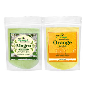 Vedic Ayurveda Mogra & Orange Bath Salt Combo | 2 x 200g | Floral Aromatherapy Spa Salt for Stress Relief & Skin Glow | Herbal Bath Soak for Men & Women