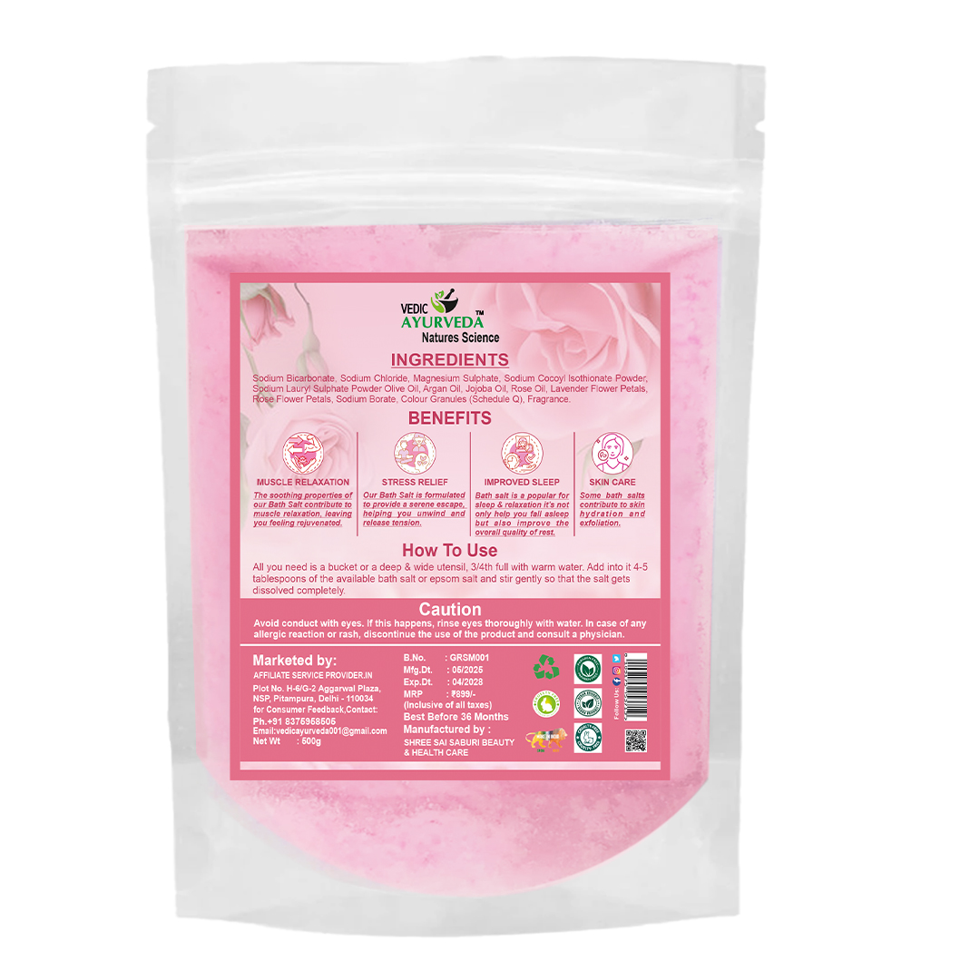 VEDICAYURVEDA Rose Bath Salt 500g | Aromatherapy Salt for Relaxation, Stress Relief & Skin Brightening - Image 2