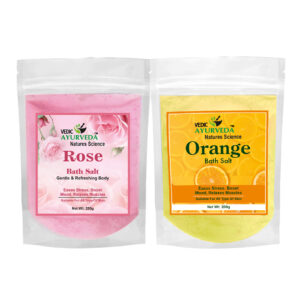 Vedic Ayurveda Rose & orange Bath Salt Combo | 2 x 200g | Soothing & Rejuvenating Spa Salt for Skin Glow, Stress Relief & Aromatherapy | Suitable for All Skin Types