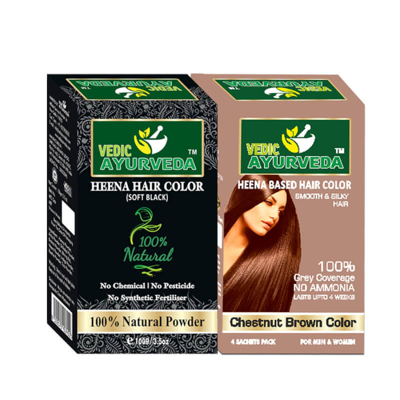 Henna Based Hair Colour Combo Pack Soft Black Chestnut Brown
