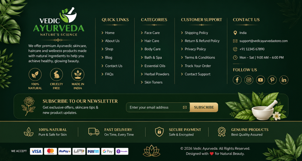 Vedic Ayurveda Premium Website Footer with Natural Herbal Theme