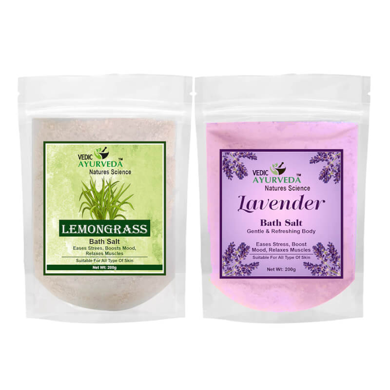 Vedic Ayurveda Lemongrass & Lavender Bath Salt Combo for Stress Relief and Skin Care