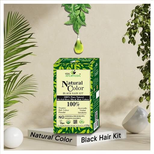 Vedic Ayurveda Natural Color Black Hair Kit – 100% Pure Herbal Hair Color for Natural Black Hair and Complete Grey Coverage"