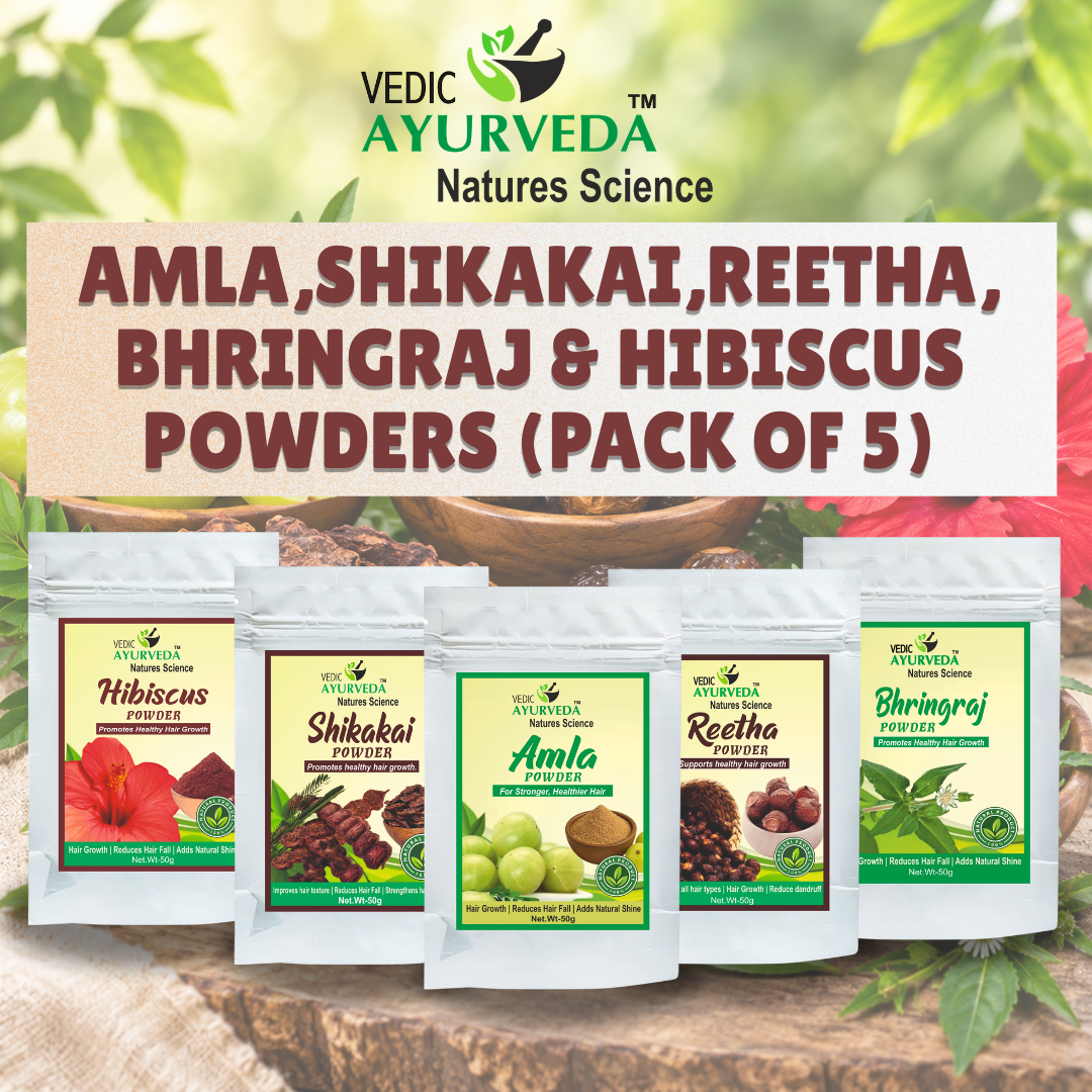 Vedicayurveda Amla, Shikakai, Reetha, Bhringraj, Hibiscus Powder Pack of 5, 250g(50g Each) 2 Amla, Shikakai, Reetha, Bhringraj & Hibiscus powder