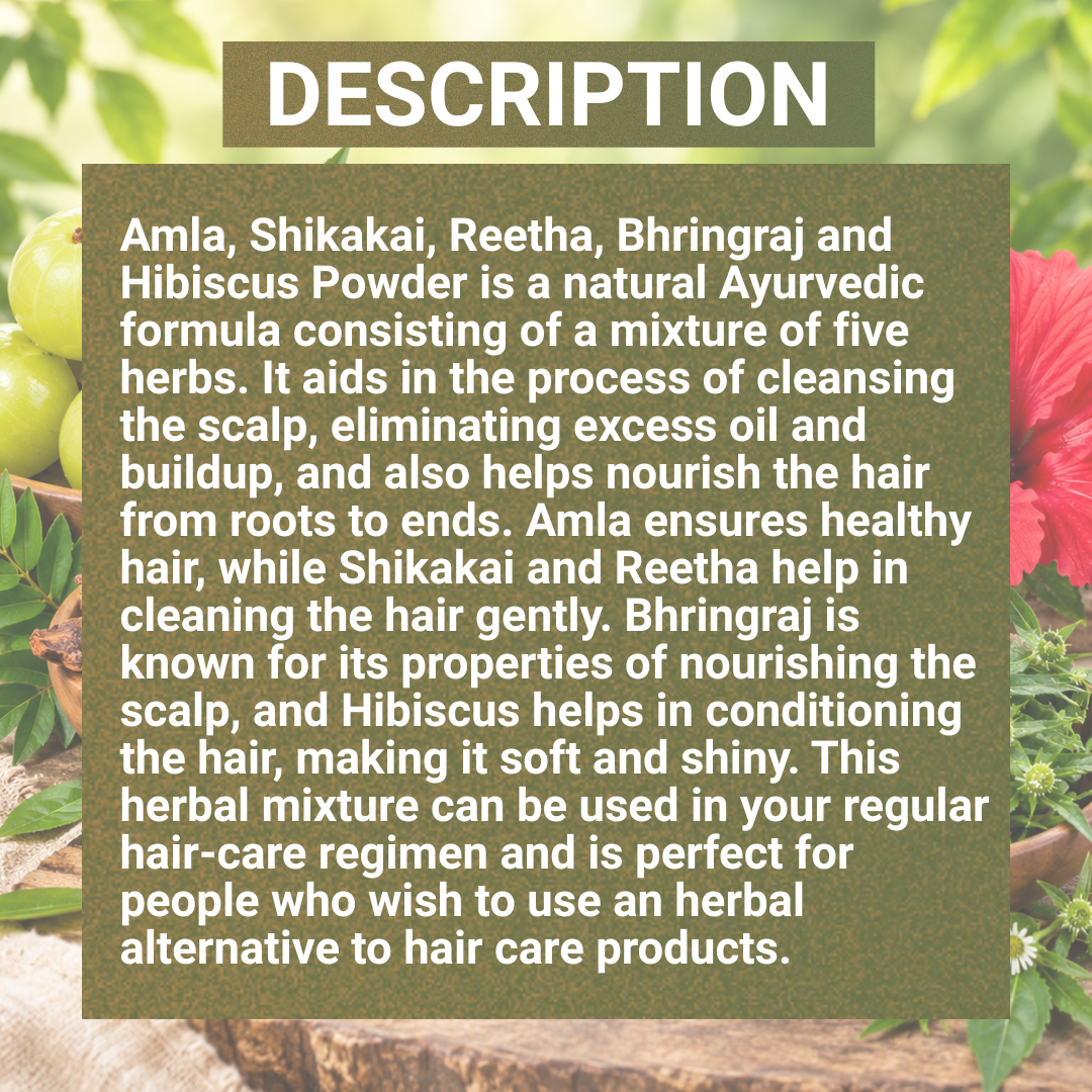 Vedicayurveda Amla, Shikakai, Reetha, Bhringraj, Hibiscus Powder Pack of 5, 250g(50g Each) 6 Amla, Shikakai, Reetha, Bhringraj & Hibiscus powder