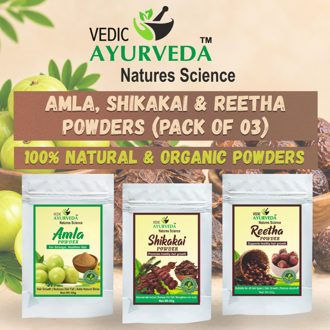 VEDICAYURVEDA Pure Organic Amla, Shikakai & Reetha Powder Combination for Hair Care & Hair Conditioning of Combo Pack of 3 Items (50*3=150gm) 2 Amla Shikakai & Reetha Powder