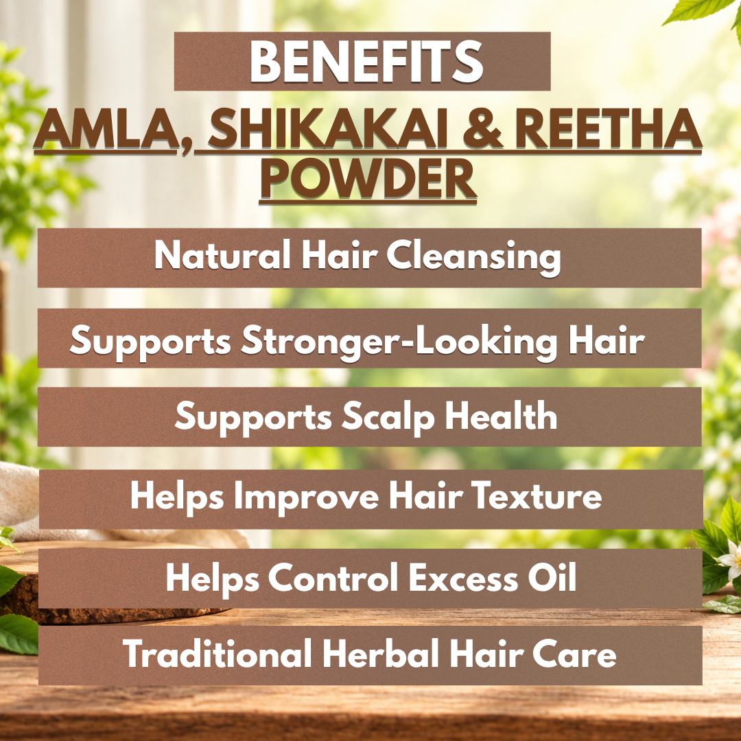 VEDICAYURVEDA Pure Organic Amla, Shikakai & Reetha Powder Combination for Hair Care & Hair Conditioning of Combo Pack of 3 Items (50*3=150gm) 3 Amla, Shikakai & Reetha Powder