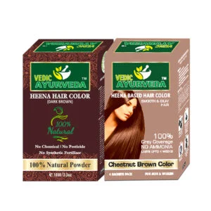 Henna Based Hair Colour Combo Pack Dark Brown and Chestnut Brown ammonia-free herbal hair colour with grey coverage.